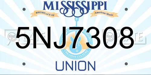 5NJ7308 Mississippi License Plate