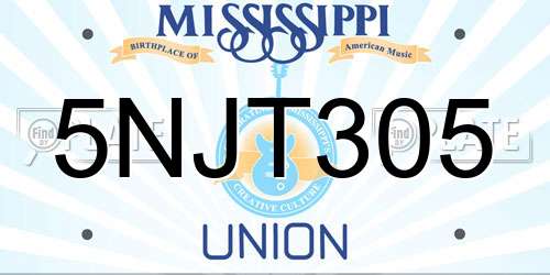 5NJT305 Mississippi License Plate