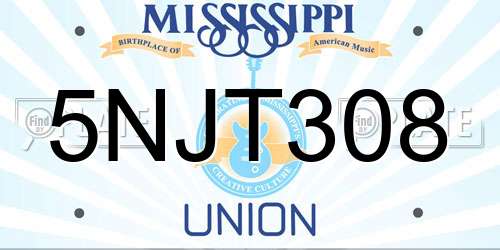 5NJT308 Mississippi License Plate