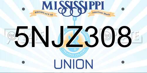 5NJZ308 Mississippi License Plate