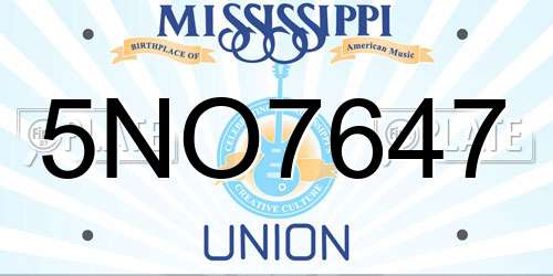 5NO7647 Mississippi License Plate