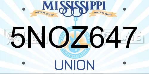 5NOZ647 Mississippi License Plate