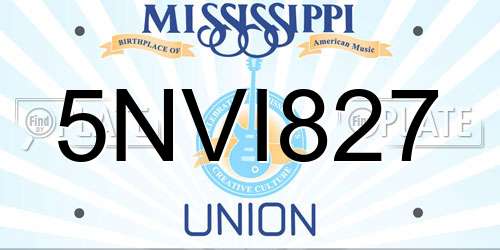 5NVI827 Mississippi License Plate