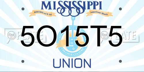 5O15T5 Mississippi License Plate