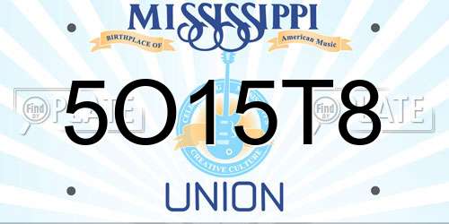 5O15T8 Mississippi License Plate