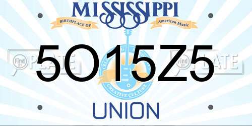 5O15Z5 Mississippi License Plate