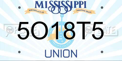 5O18T5 Mississippi License Plate