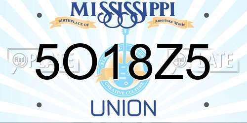 5O18Z5 Mississippi License Plate