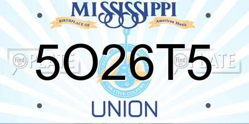 5O26T5 Mississippi License Plate