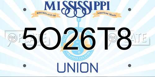5O26T8 Mississippi License Plate