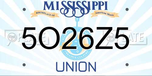 5O26Z5 Mississippi License Plate