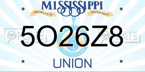 5O26Z8 Mississippi License Plate