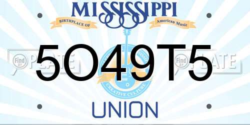 5O49T5 Mississippi License Plate