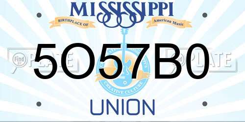 5O57B0 Mississippi License Plate