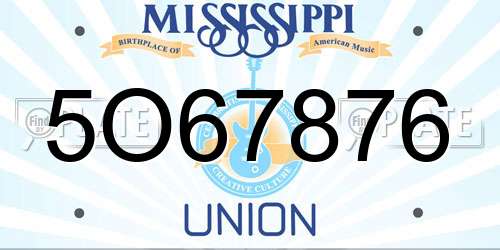 5O67876 Mississippi License Plate