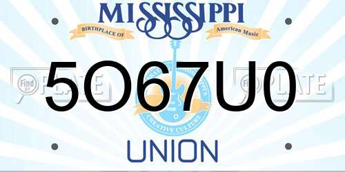 5O67U0 Mississippi License Plate