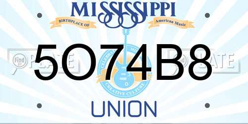 5O74B8 Mississippi License Plate