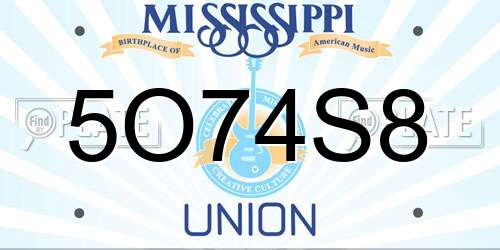 5O74S8 Mississippi License Plate