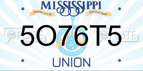 5O76T5 Mississippi License Plate