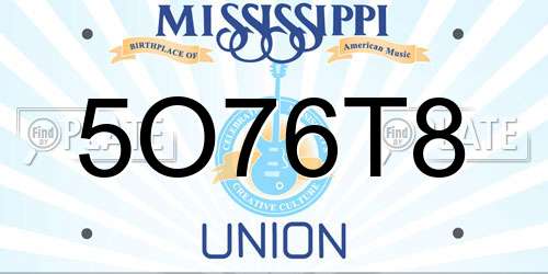 5O76T8 Mississippi License Plate