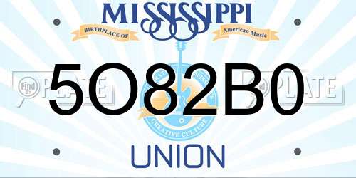 5O82B0 Mississippi License Plate