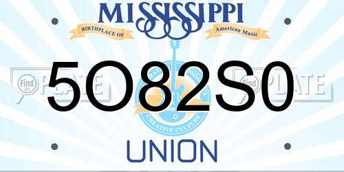 5O82S0 Mississippi License Plate