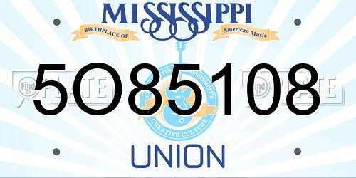 5O85108 Mississippi License Plate