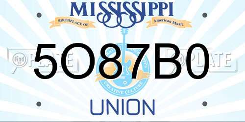 5O87B0 Mississippi License Plate