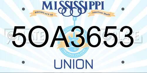 5OA3653 Mississippi License Plate