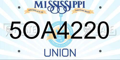 5OA4220 Mississippi License Plate