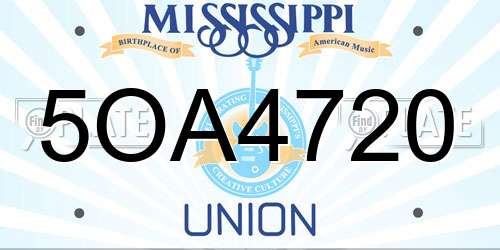 5OA4720 Mississippi License Plate