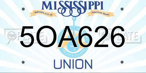 5OA626 Mississippi License Plate