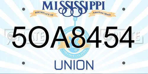 5OA8454 Mississippi License Plate