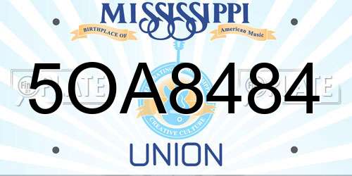 5OA8484 Mississippi License Plate