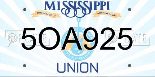 5OA925 Mississippi License Plate