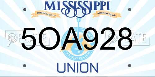 5OA928 Mississippi License Plate