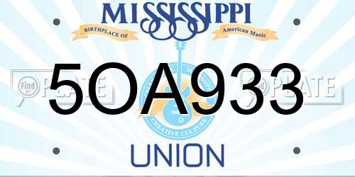 5OA933 Mississippi License Plate