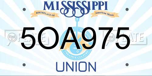 5OA975 Mississippi License Plate