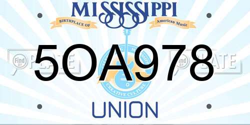 5OA978 Mississippi License Plate