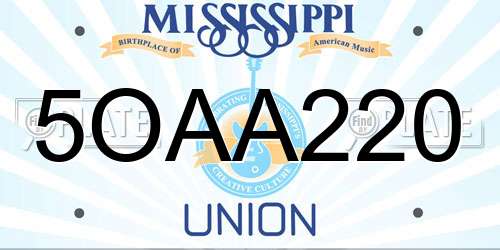 5OAA220 Mississippi License Plate
