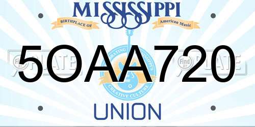 5OAA720 Mississippi License Plate