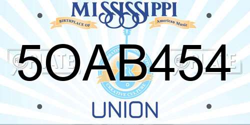 5OAB454 Mississippi License Plate