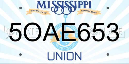 5OAE653 Mississippi License Plate