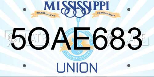 5OAE683 Mississippi License Plate