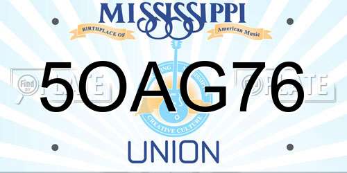 5OAG76 Mississippi License Plate