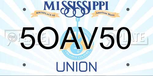 5OAV50 Mississippi License Plate