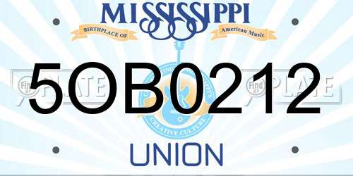 5OB0212 Mississippi License Plate