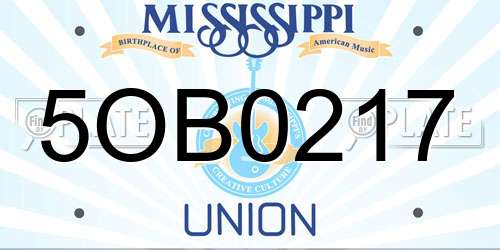 5OB0217 Mississippi License Plate