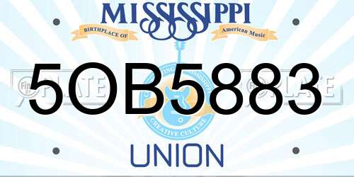 5OB5883 Mississippi License Plate