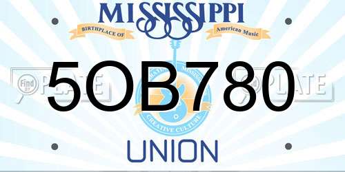 5OB780 Mississippi License Plate